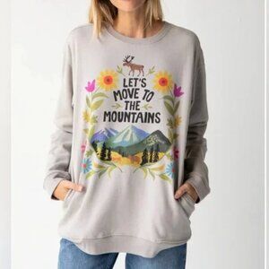 Natural Life Oversized Sweatshirt Women's XL Let's Move to The Mountains Pockets